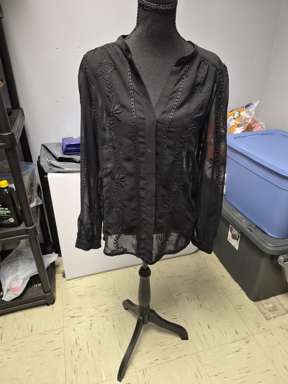 next Black Sheer Embroidered Button-Up Blouse